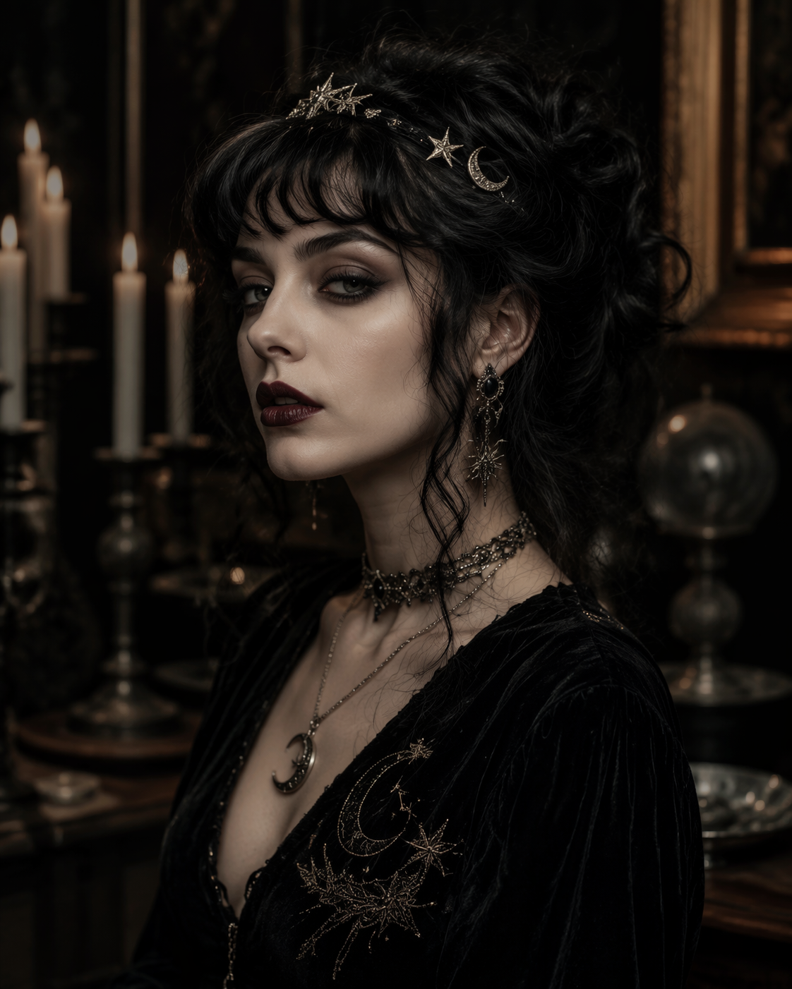 Contoh gesaan penapis whimsigoth Dreamina AI 1: Potret Baldu Moonlit