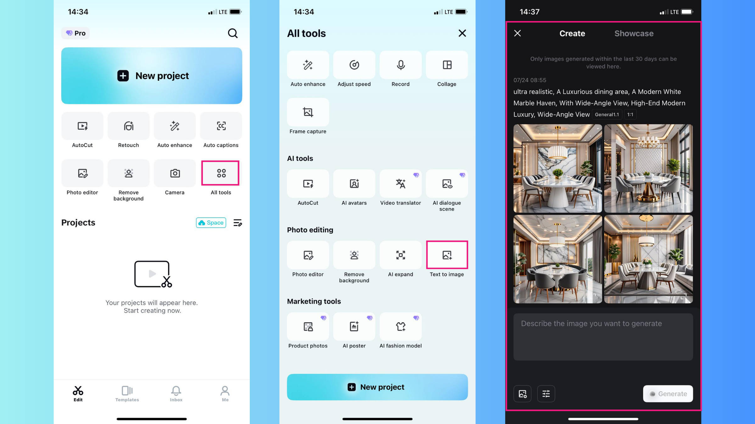 Access text-to-image feature