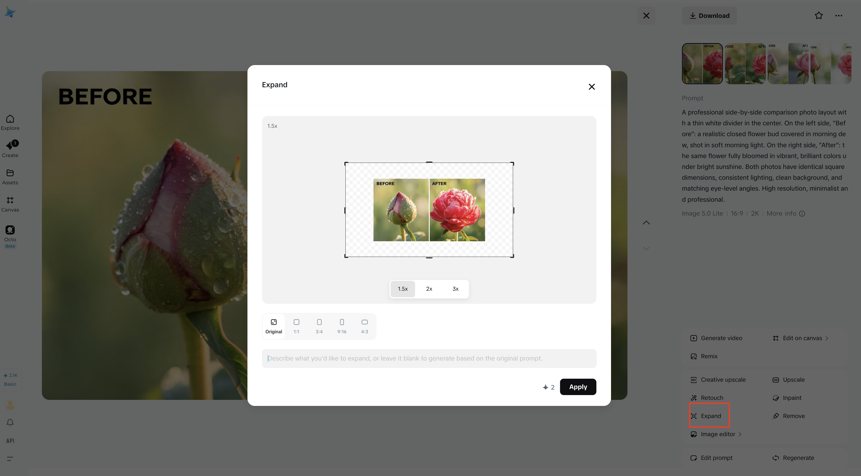 Expand a side-by-side image with AI