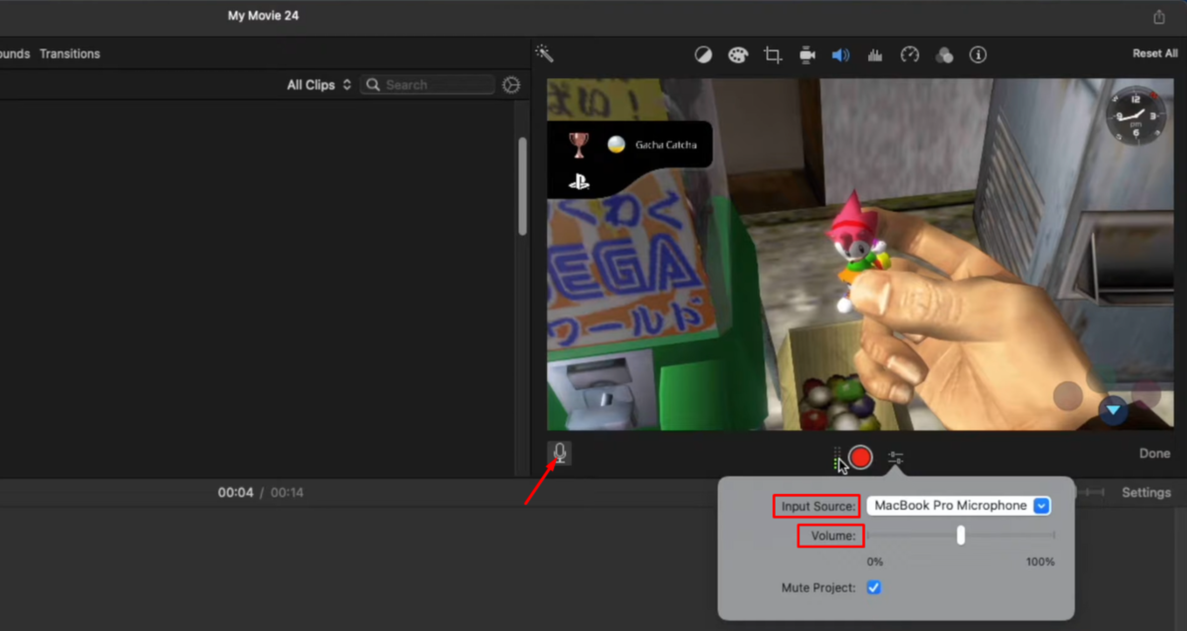 Запись вашего голоса за кадром в iMovie на Mac