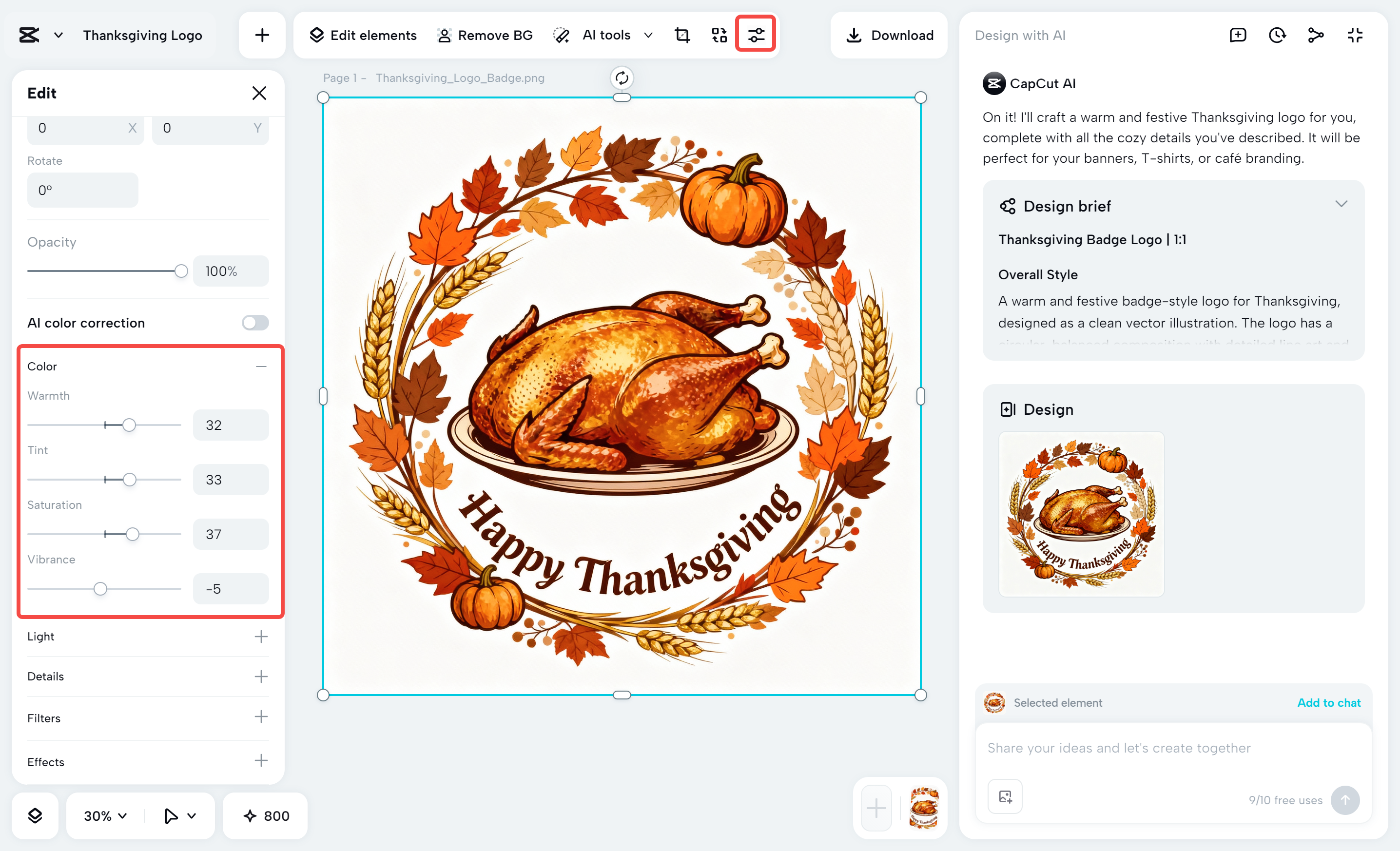 Editing the logo in the CapCut desktop video editor
