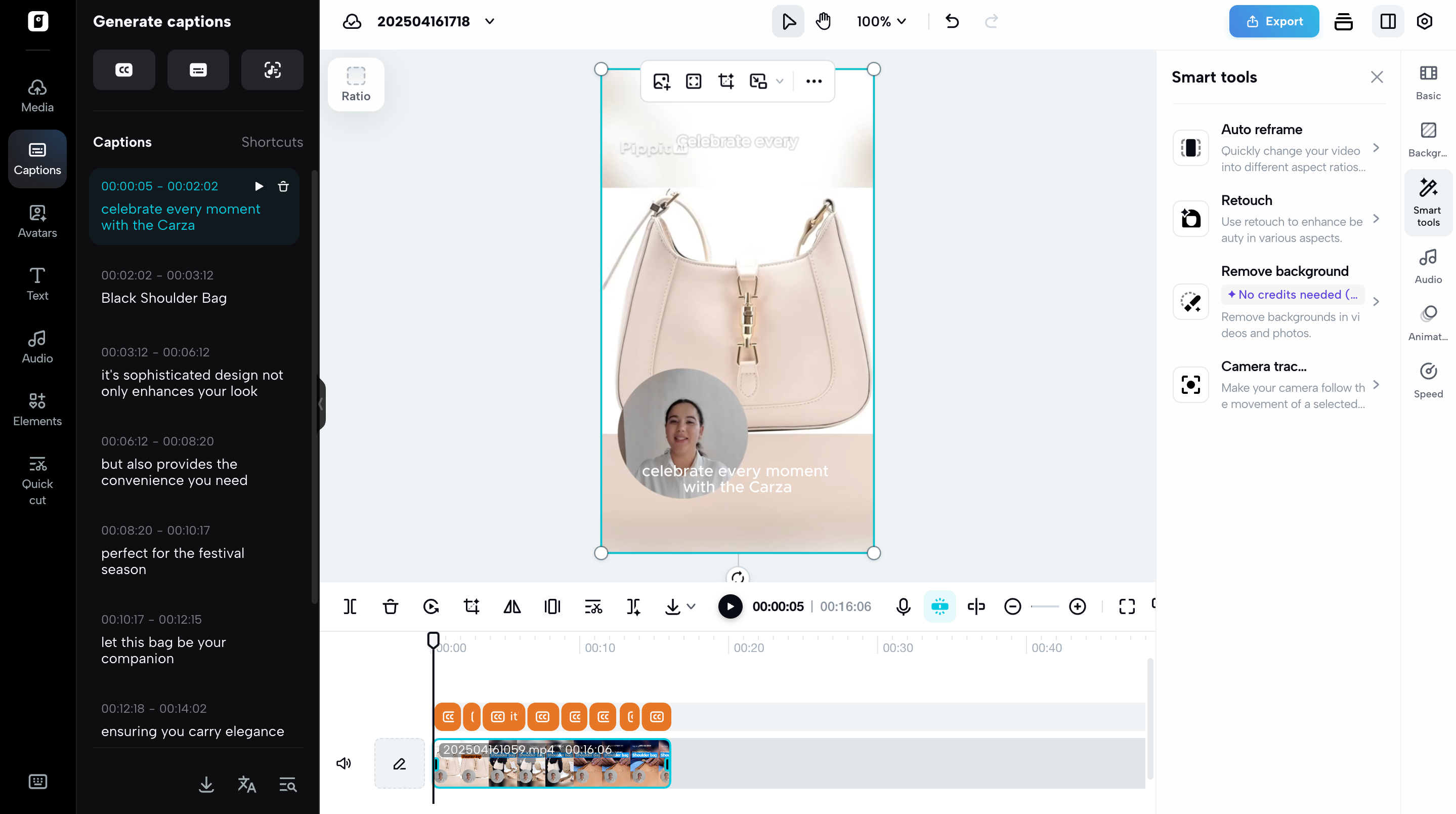 In-app editing interface using Pippit