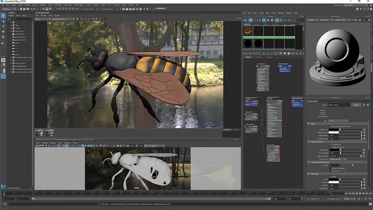 Interface of Autodesk Maya - motion graphics app with diverse features
