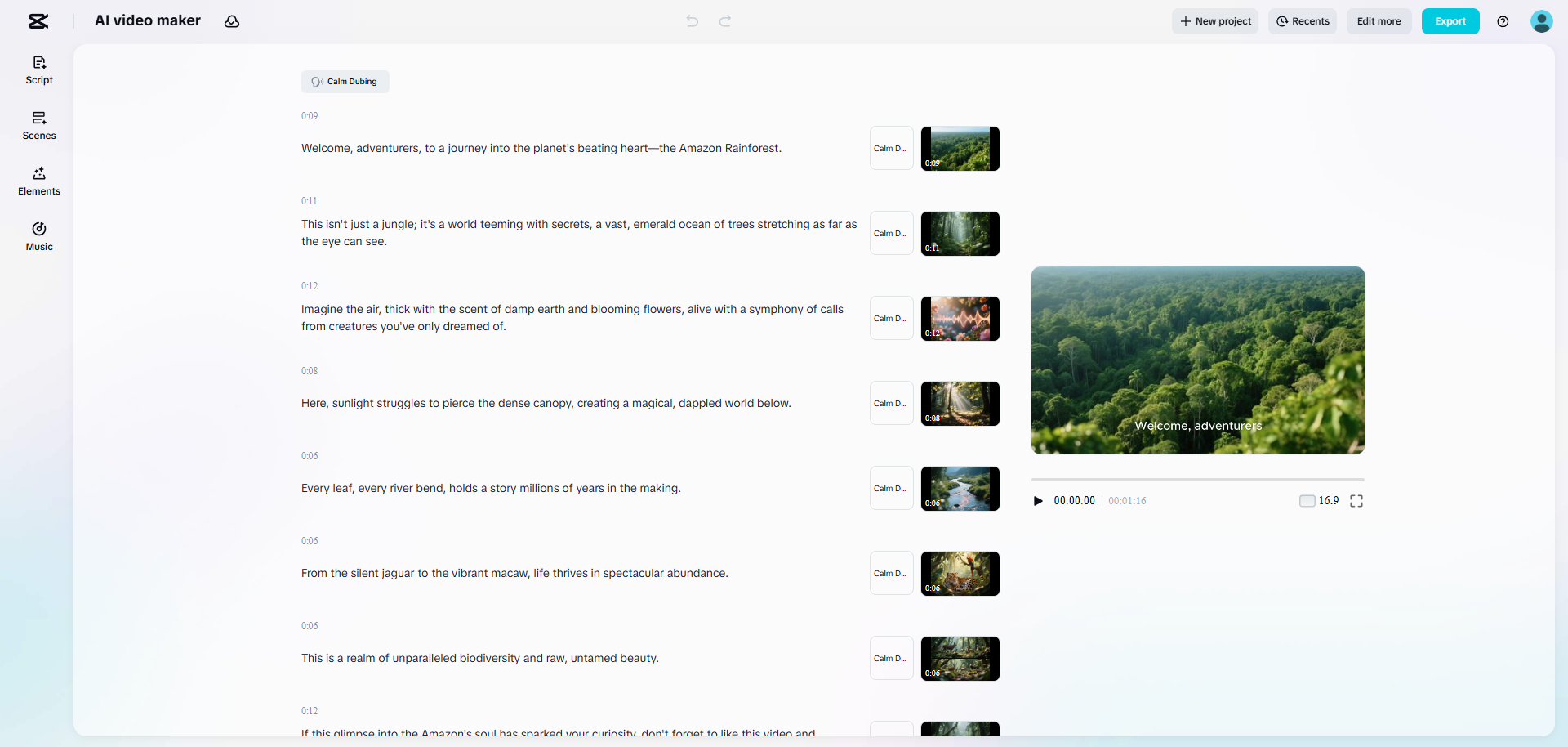 CapCut WebのAIビデオメーカーインターフェース
