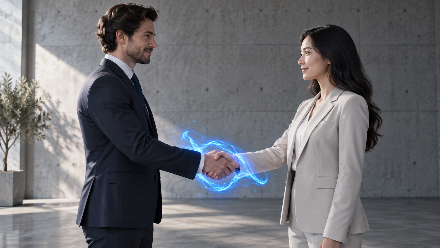 Burning handshake AI effect: Blue Flame Agreement