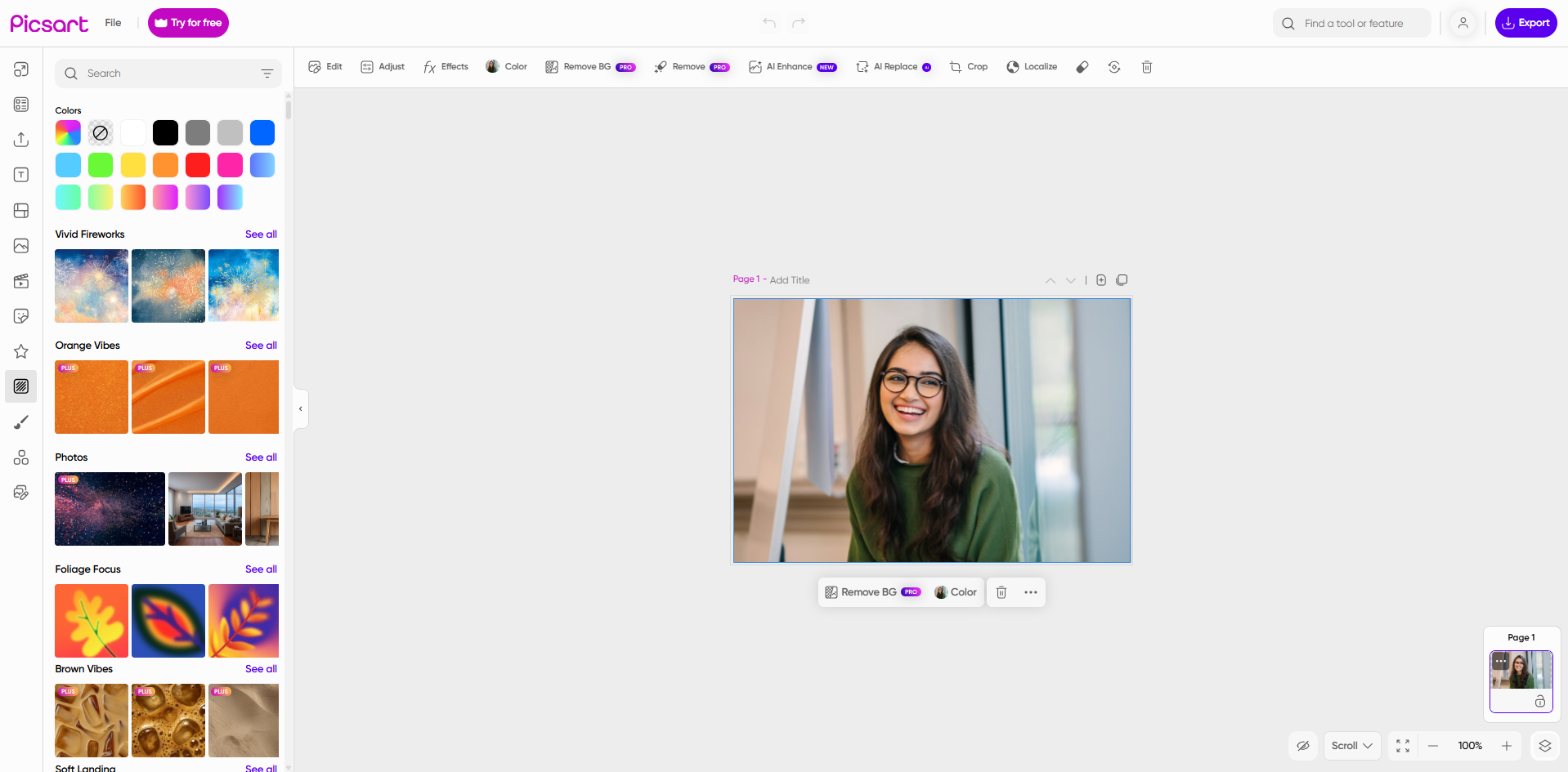 Interfaz de Picsart - otro editor de fotos de belleza gratuito