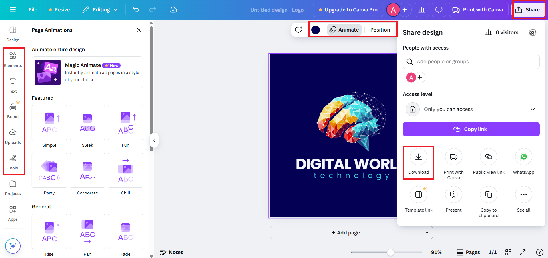 Customize, animate, and download your 3D logo