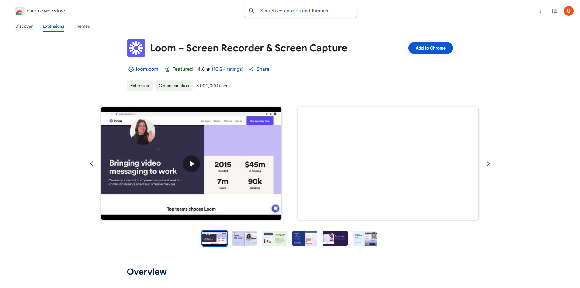 Interface of Loom extension - an efficient and free screen capture Chrome extension