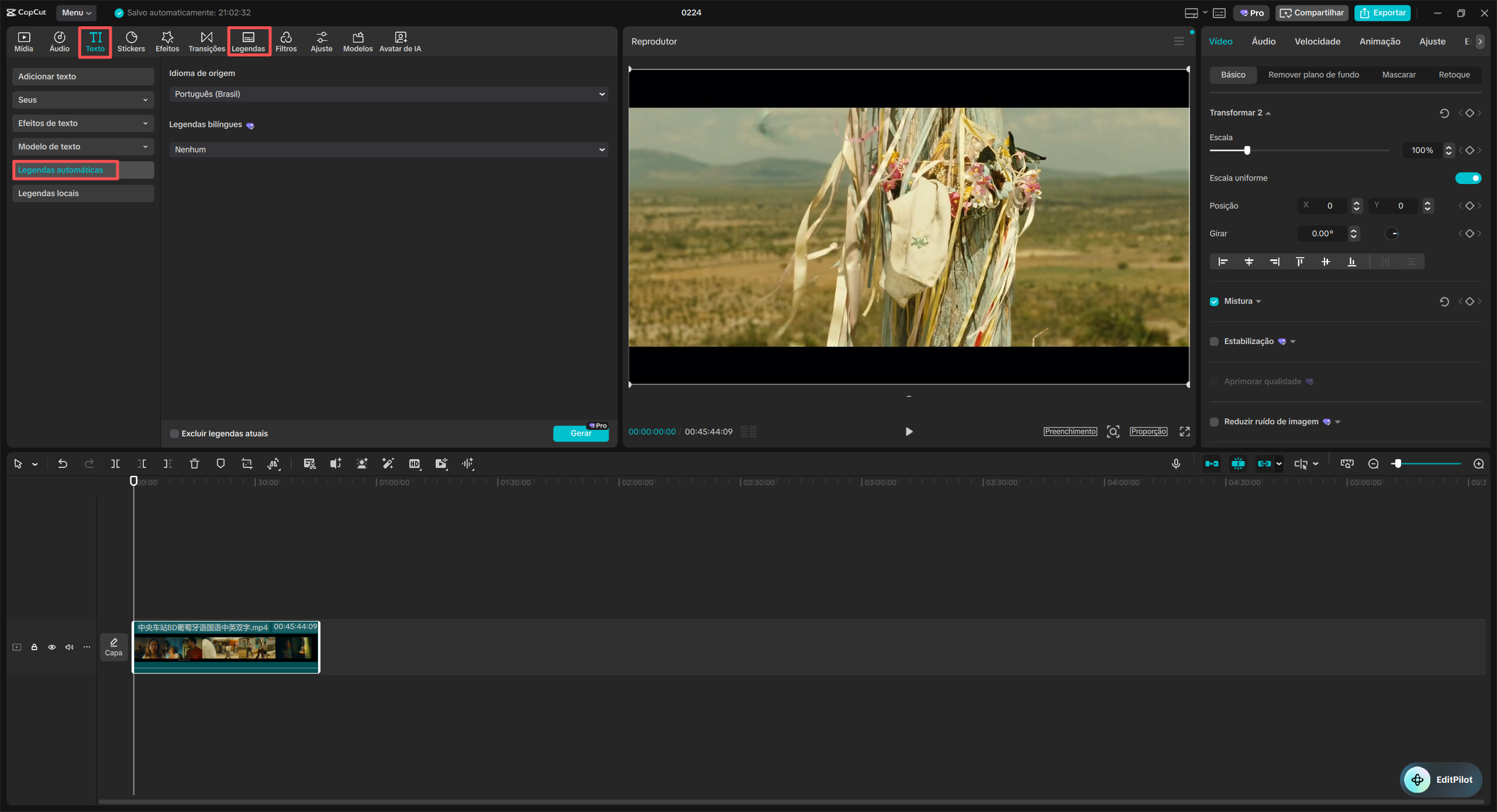 click on the Text tab and select Automatic Captions