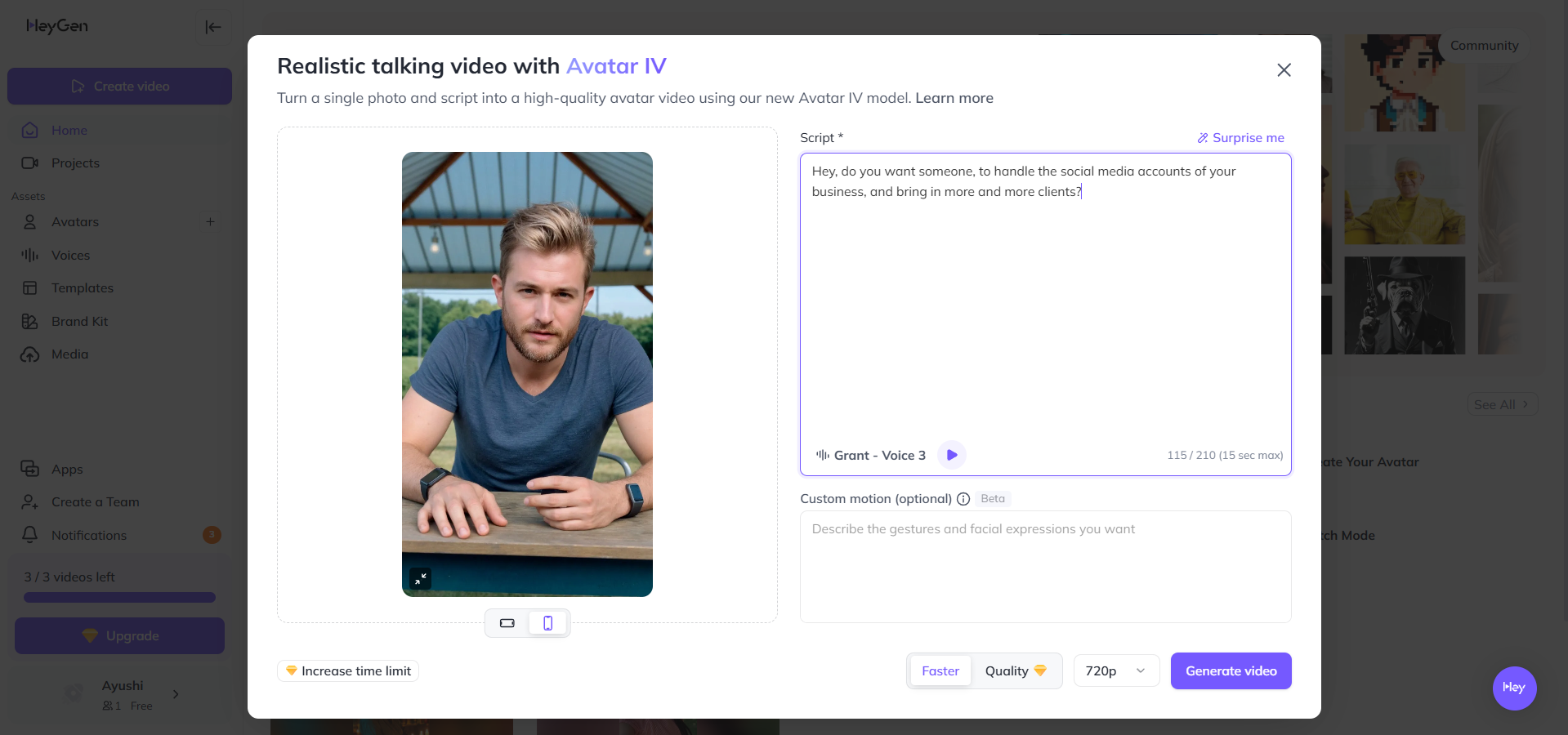 HeyGen interface