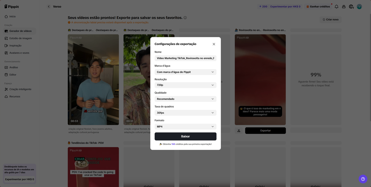 Exportar vídeos com IA para redes sociais