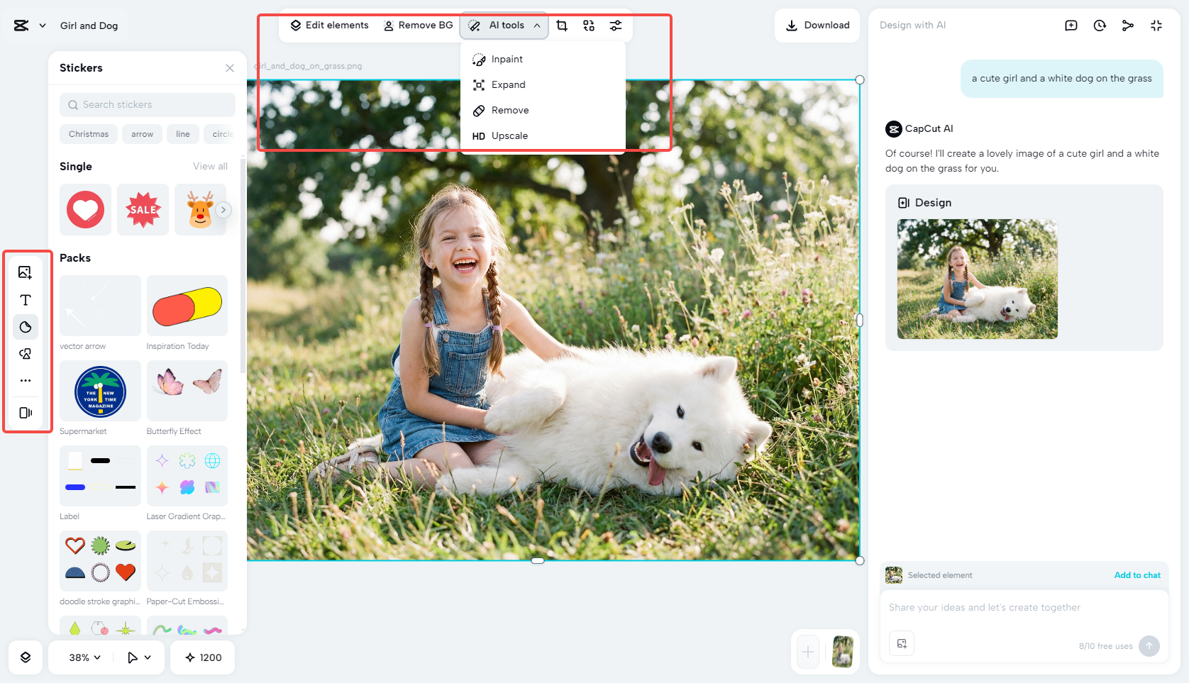Edit the photo with CapCut's rich features