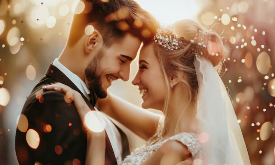 Fotografia di coppia romantica con luci bokeh