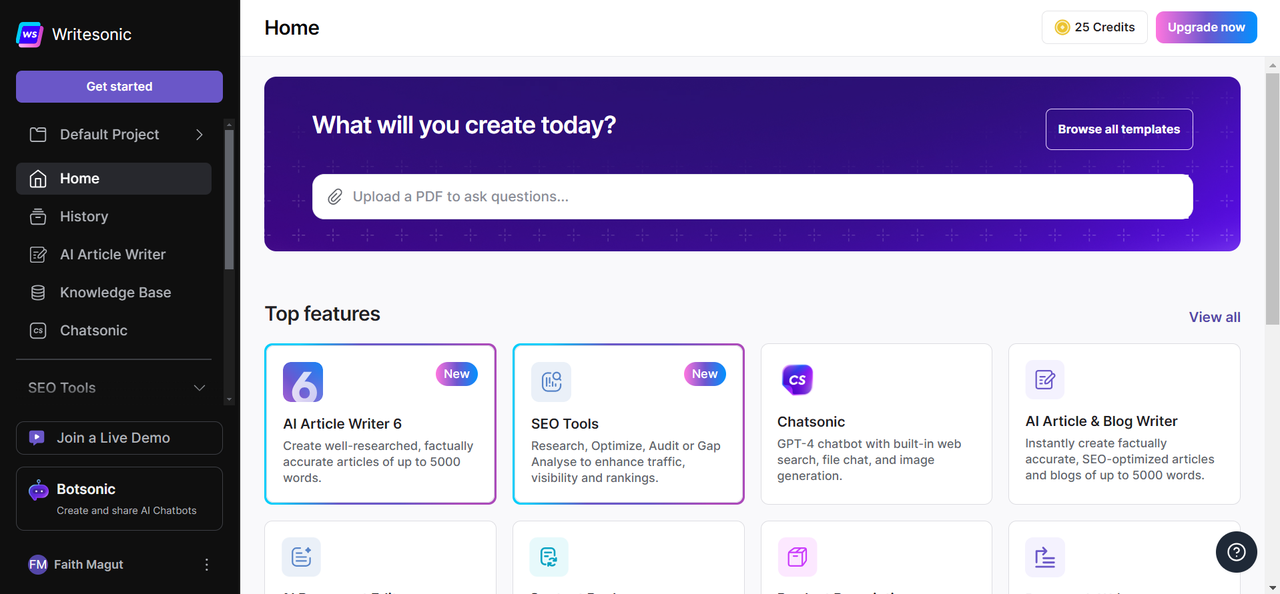 Writesonic, one of the free websites like Copy AI