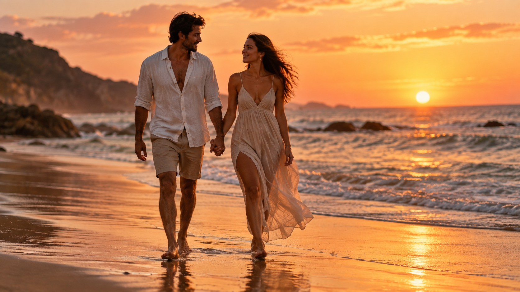 Couple Along the Reflective Shore