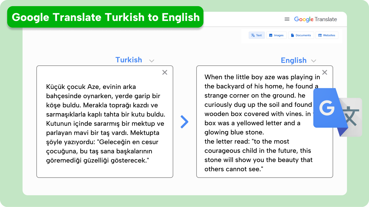 Google Translate för översättning från turkiska till engelska