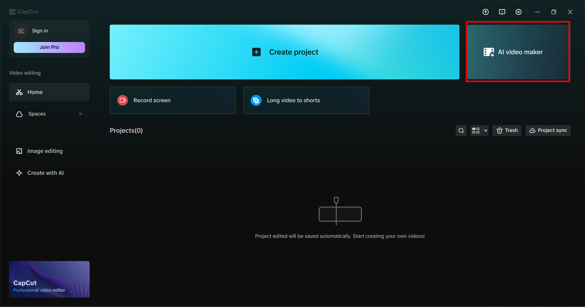 Open the CapCut and access the AI Video Maker