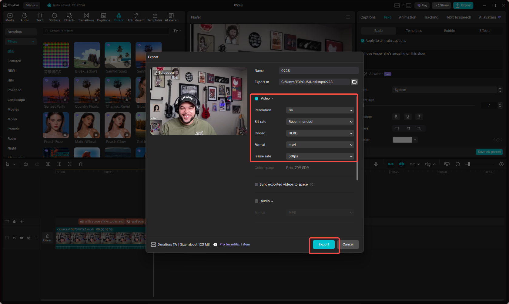 Export video in high quality