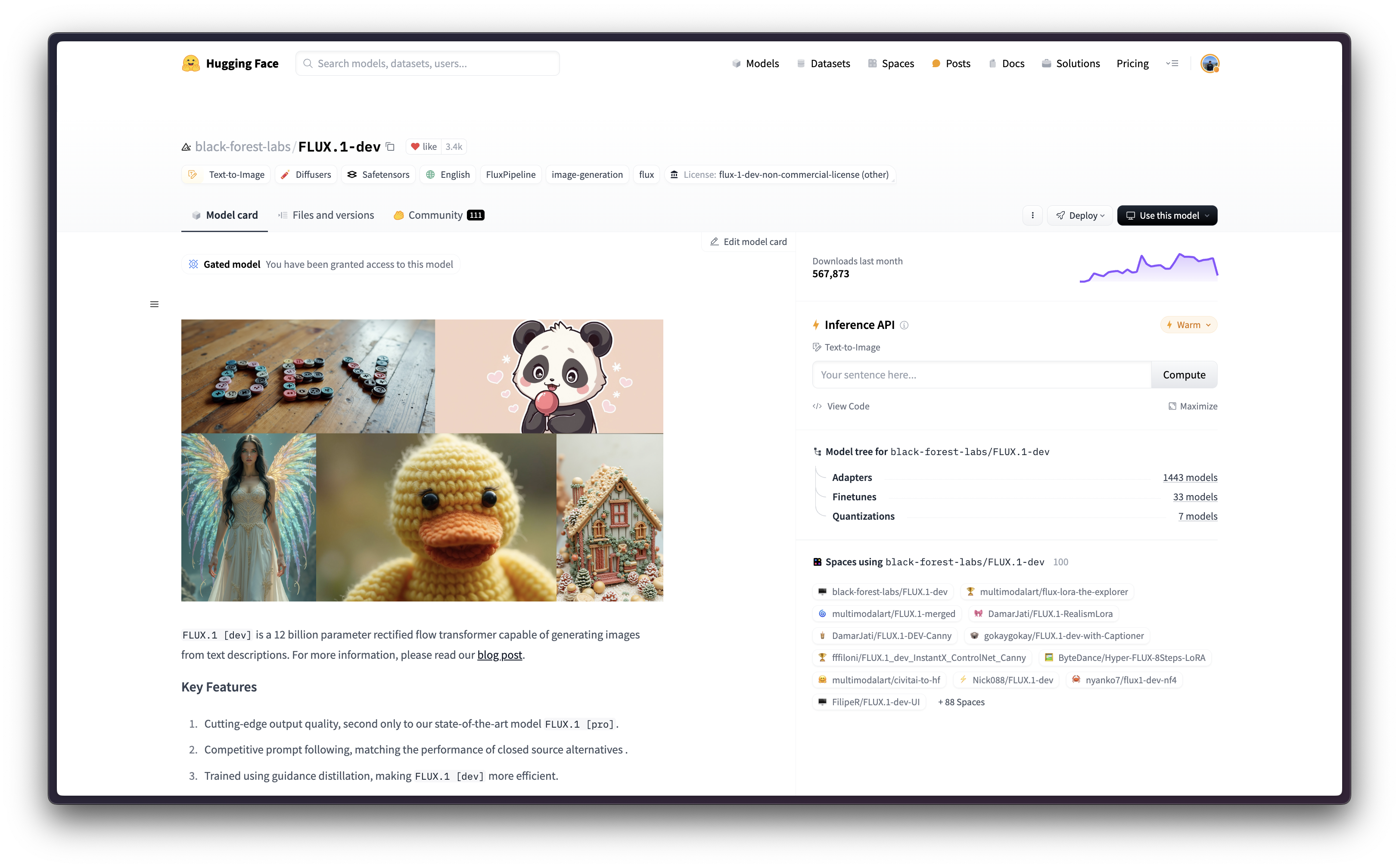 Interface of Hugging Face - the most liked Flux AI image generator