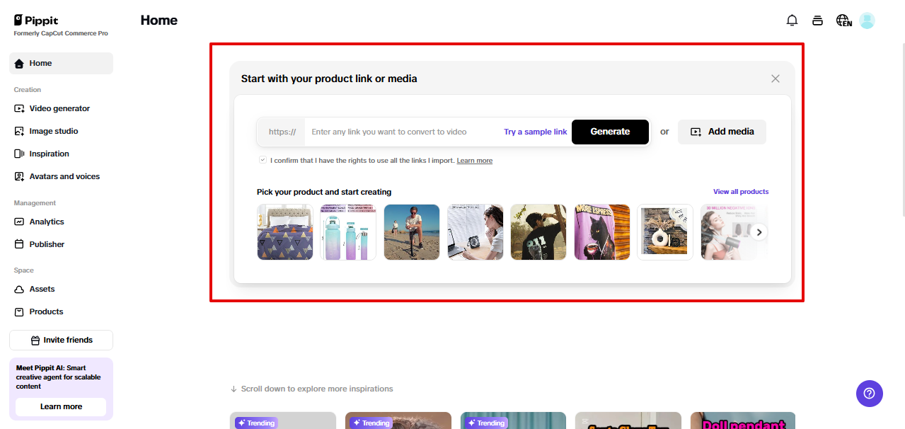 Video generator in Pippit