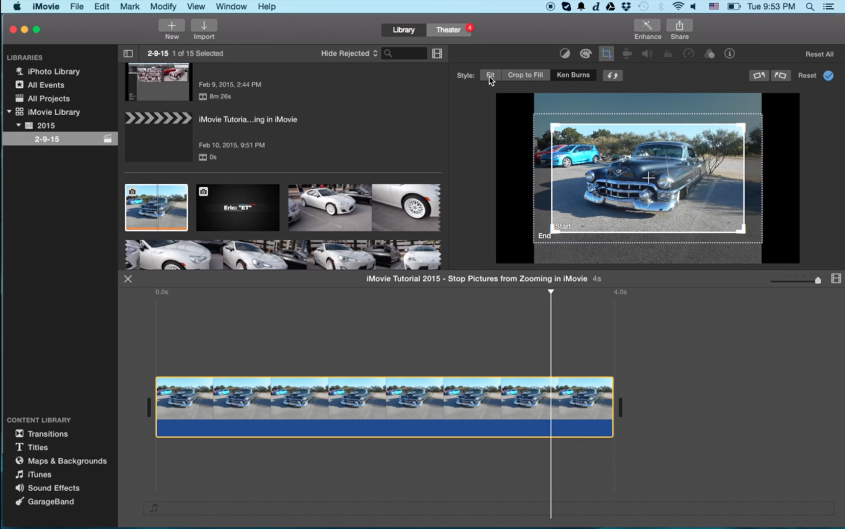 Showing how to stop zoom in in iMovie