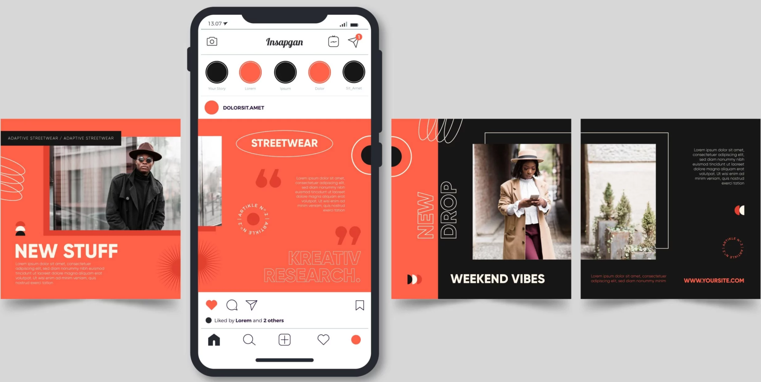 Többdiás Instagram karusszel bejegyzés négyzet vagy álló formátumban