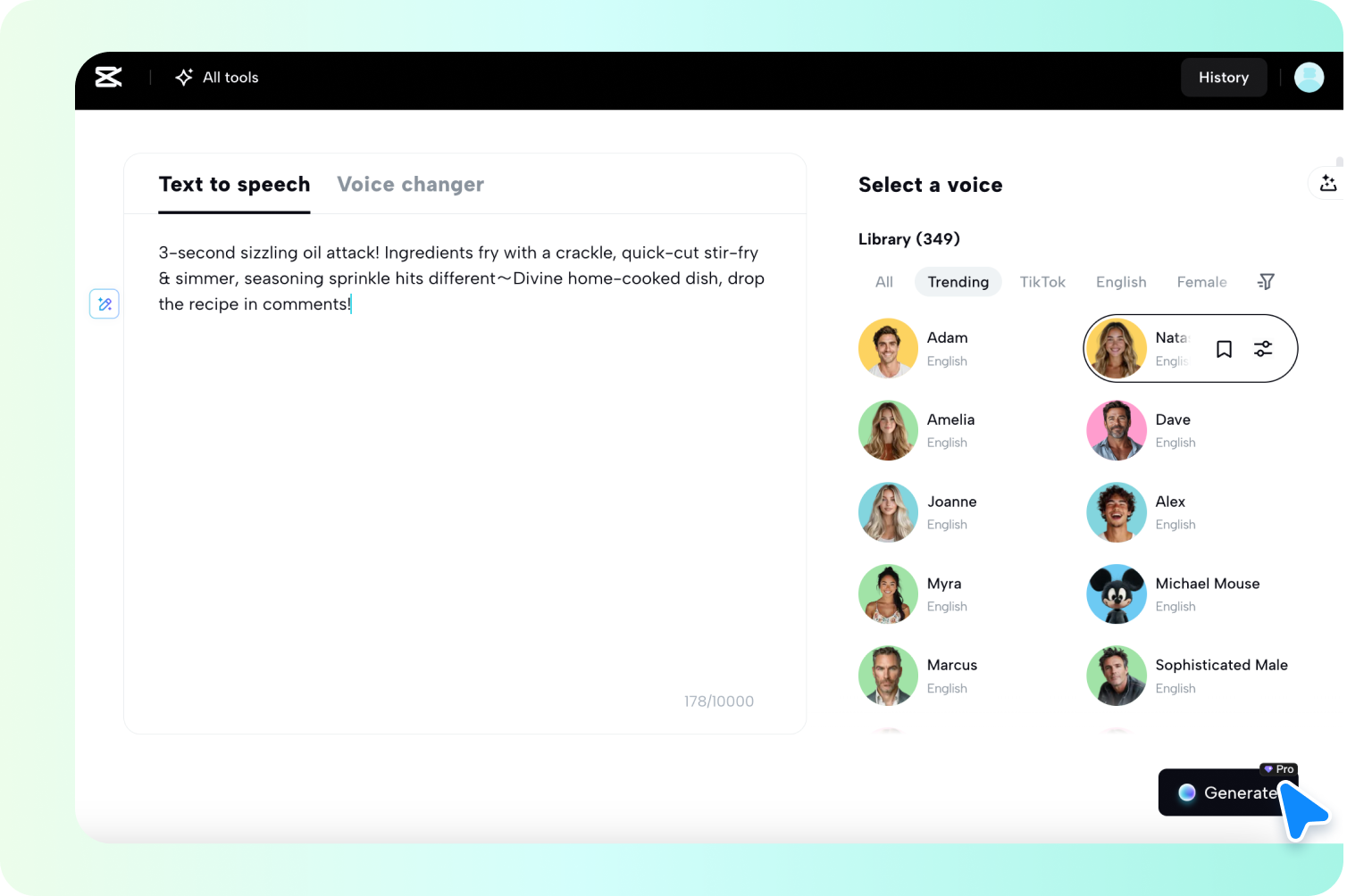Fournissez un script et sélectionnez une voix