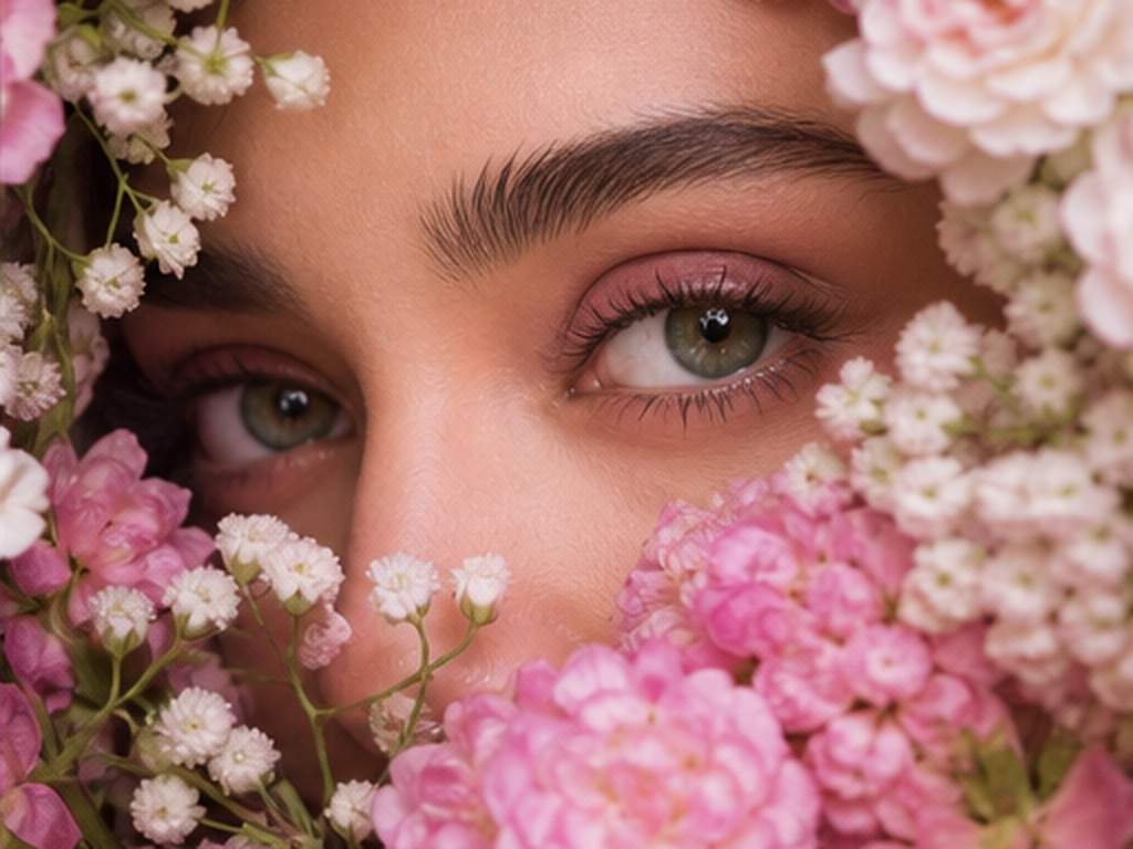 Aesthetic Beautiful Eyes Prompt For Girls prompt example 3 - Flower-framed eyes