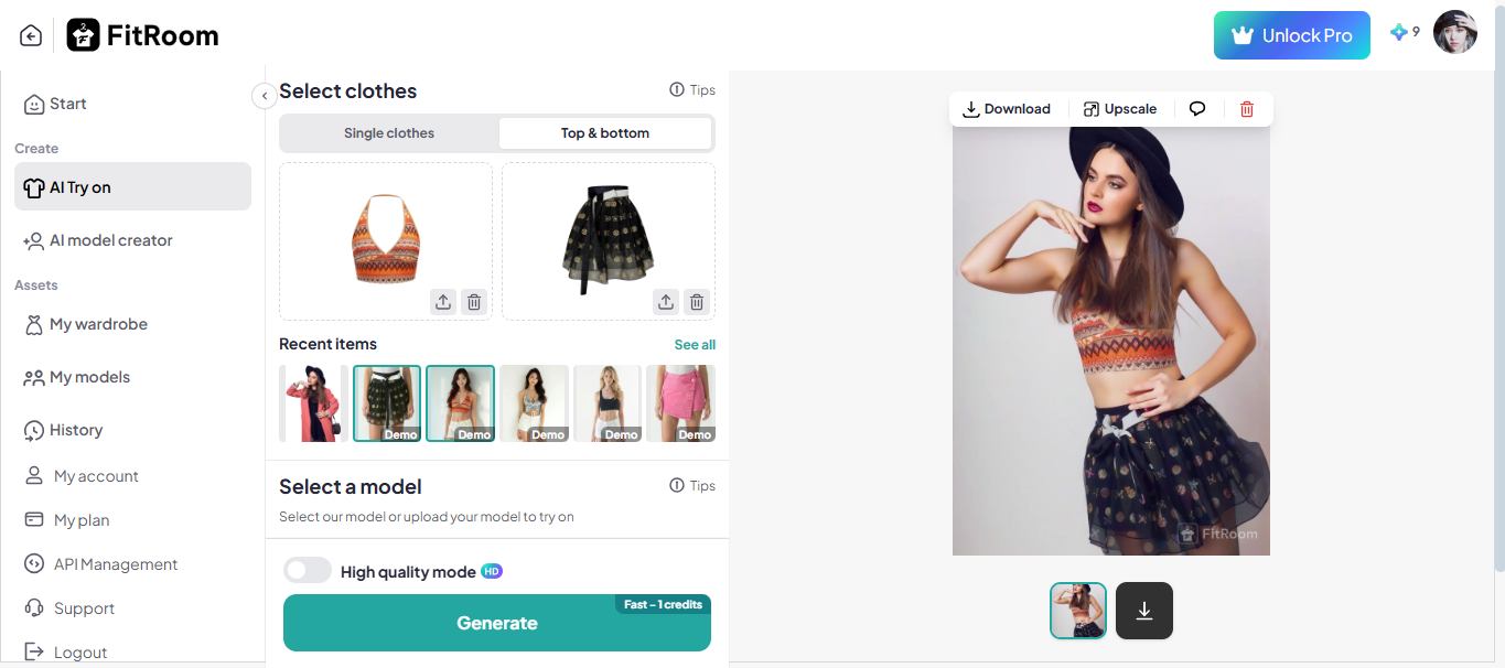 Interface of FitRoom - the best tool to edit clothes in photos