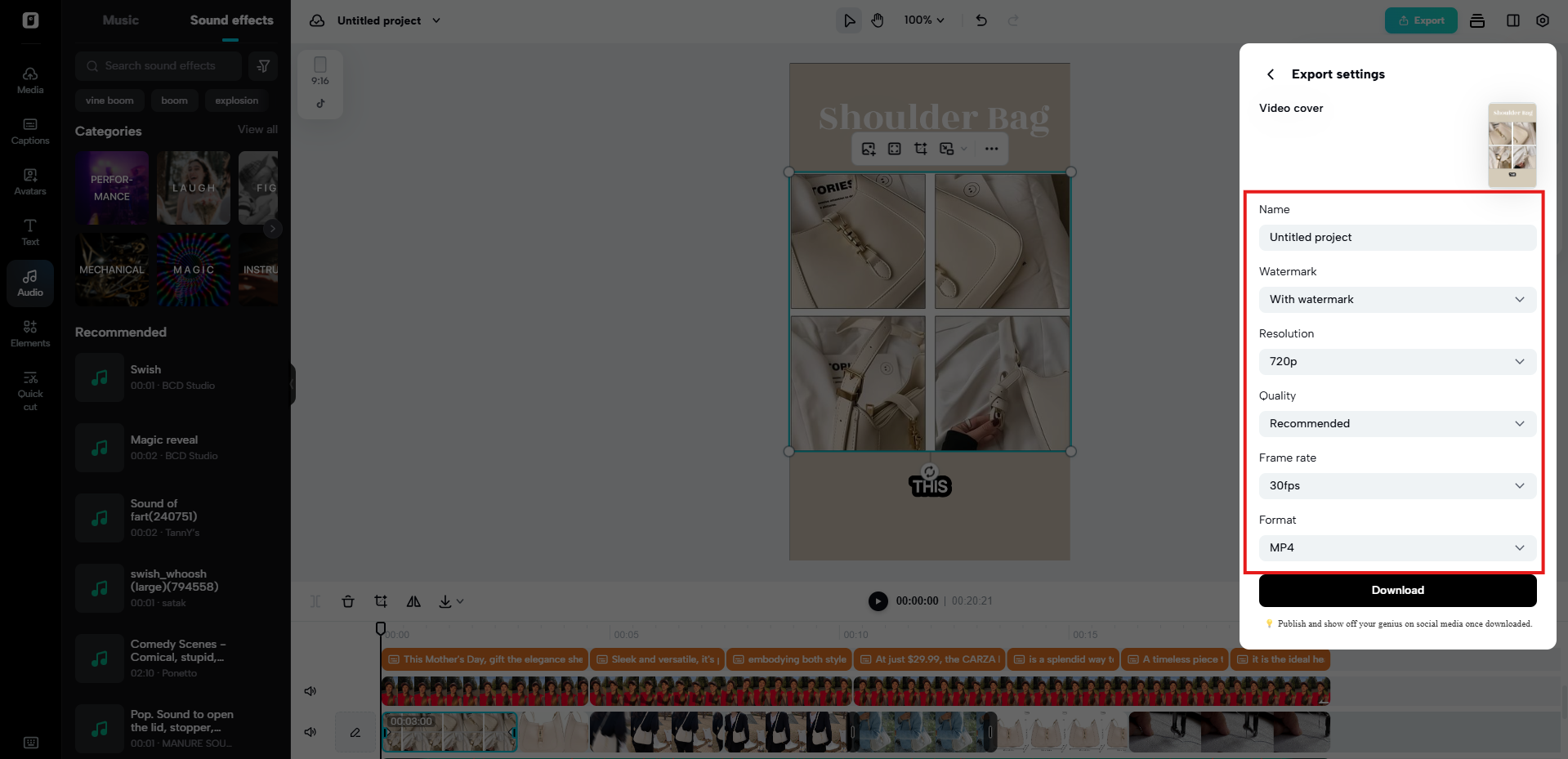 Configurações de exportação