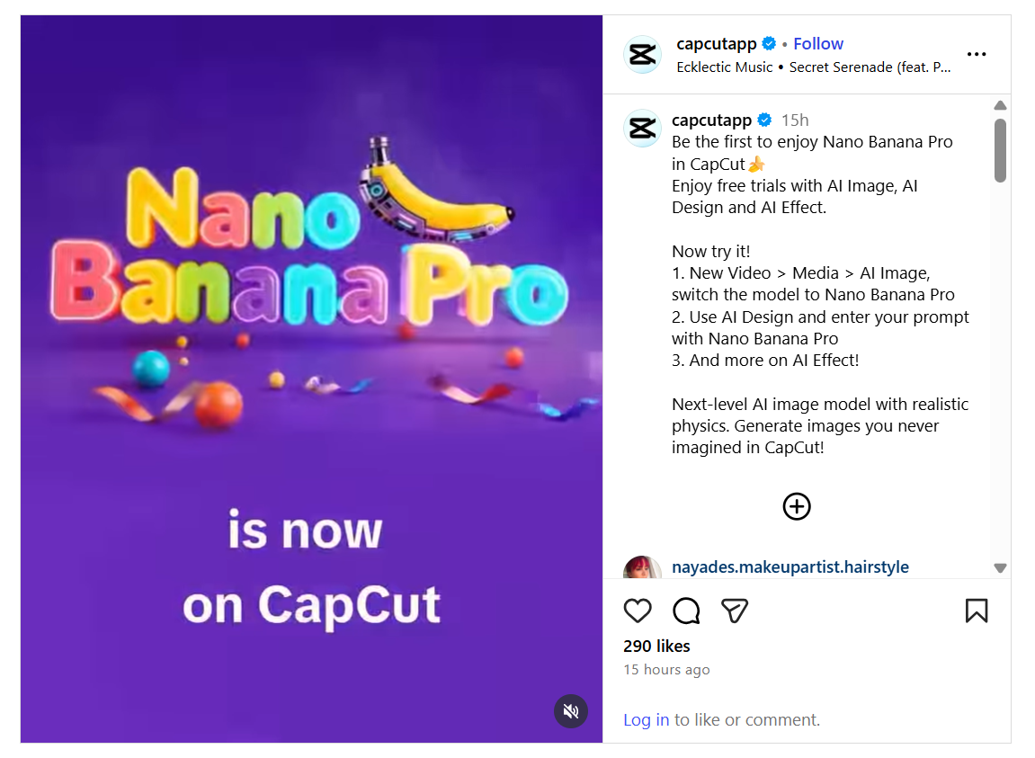 Follow CapCut on IG