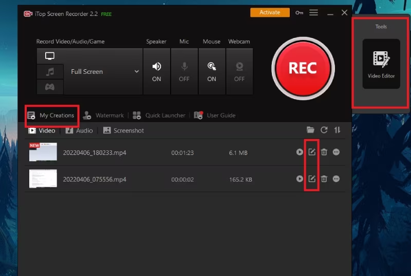 Saving the screen recording in iTop screen recorder