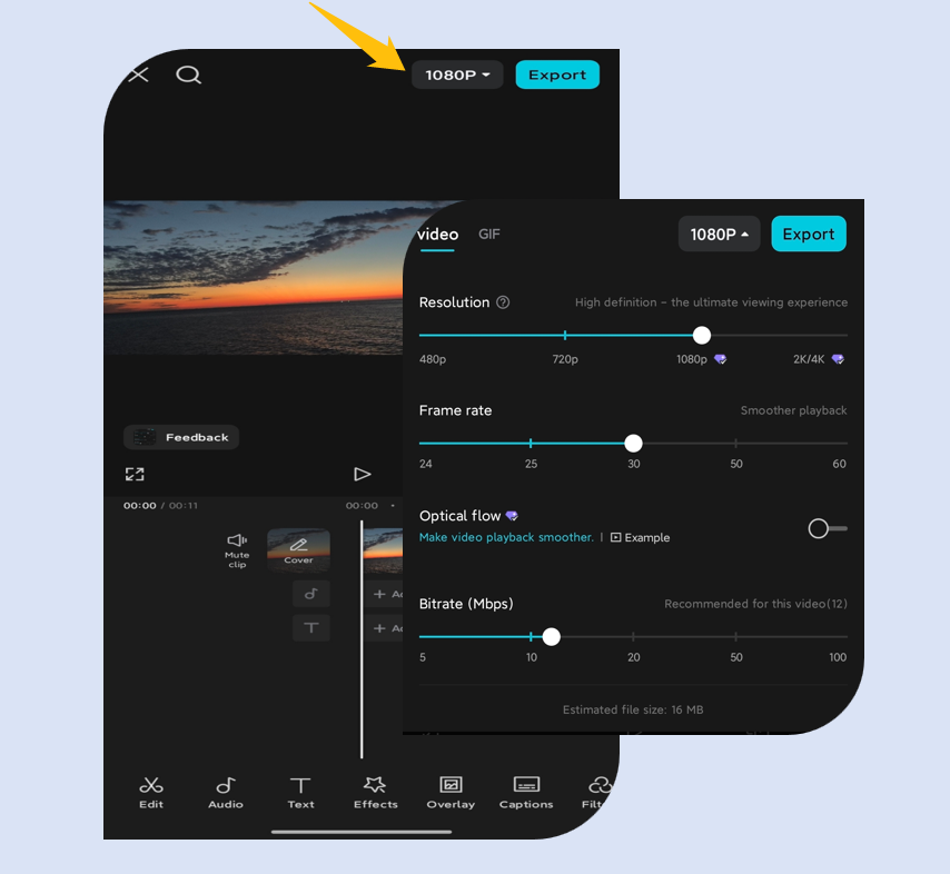CapCut's export resolution feature