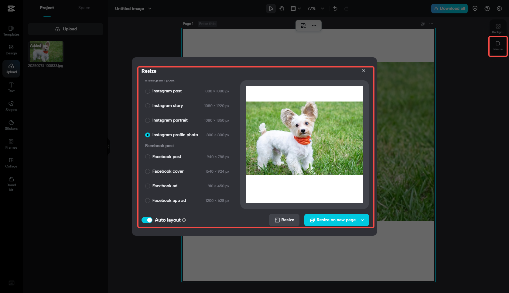 画像のサイズを変更する