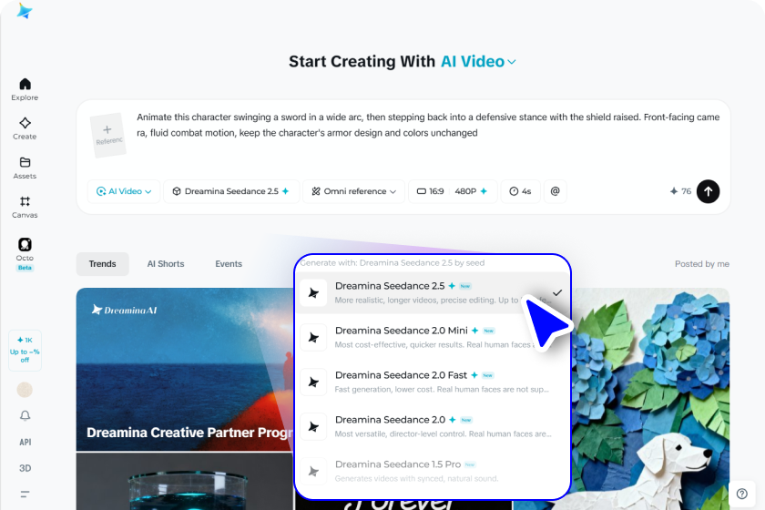 Select Seedance 2.5 and generate