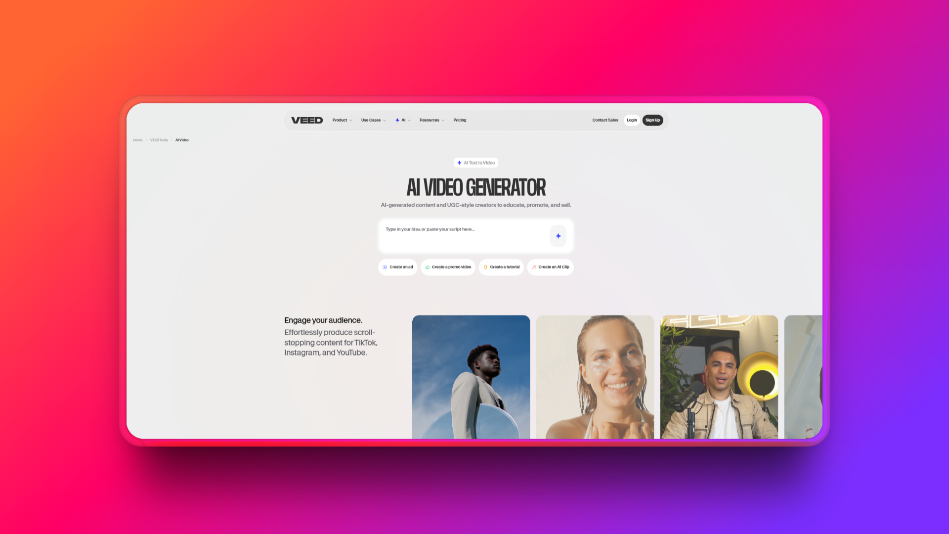 Veed.io’nun yapay zeka video oluşturucusu