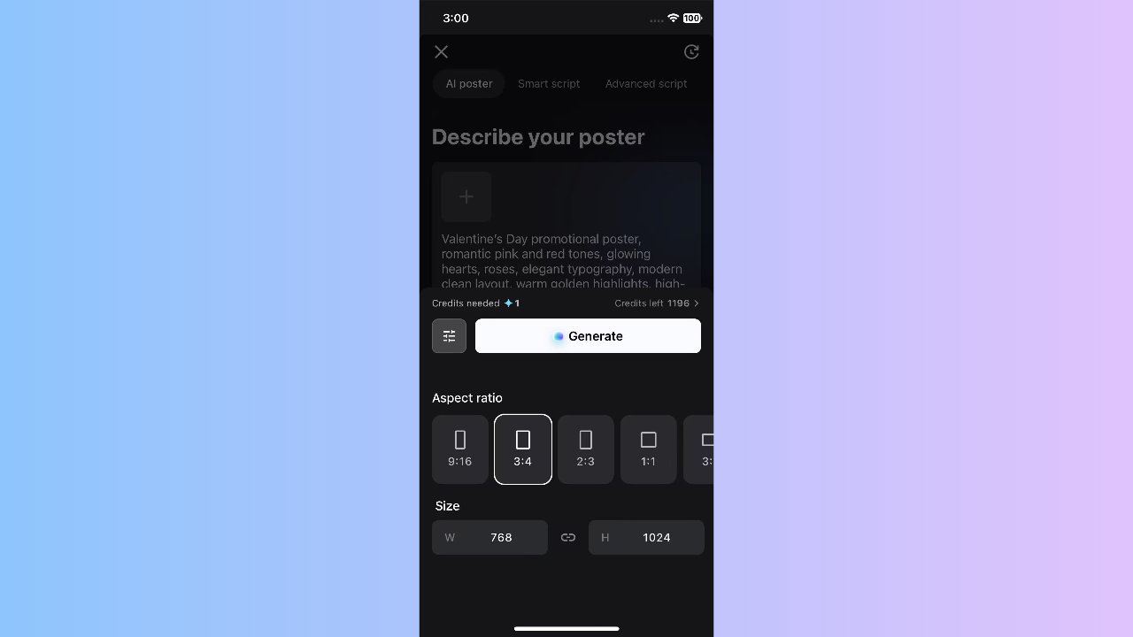 Select settings and generate