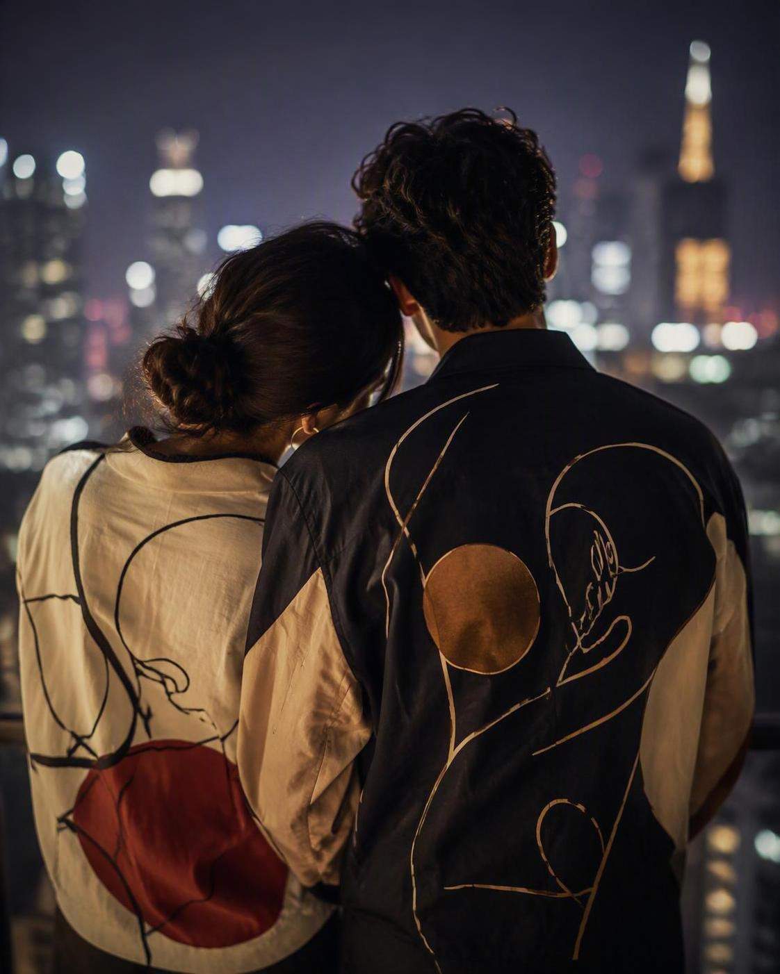 Couple portrait with tasteful back tattoo concept and cinematic lighting
