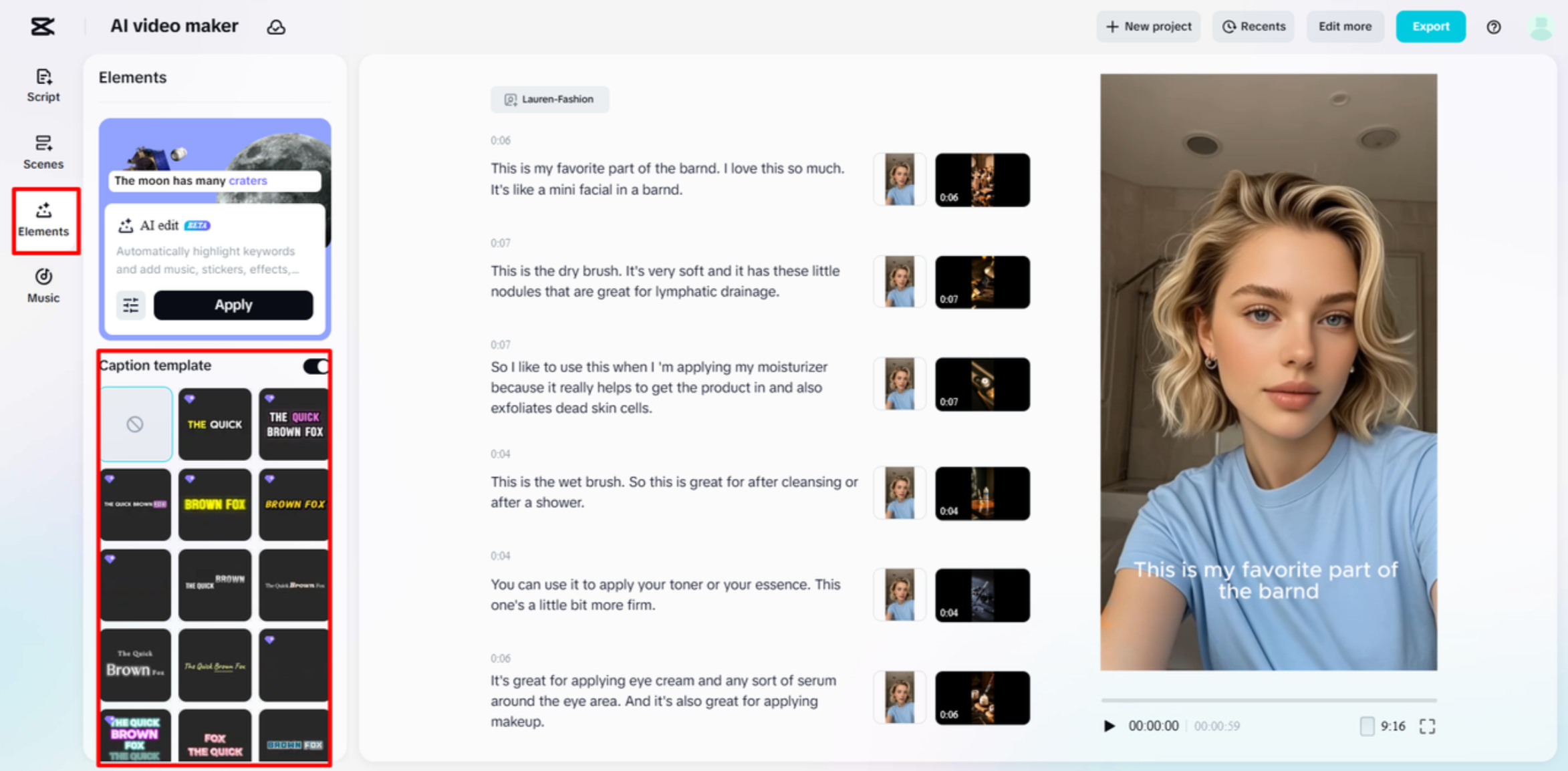 Adding caption templates in CapCut Web
