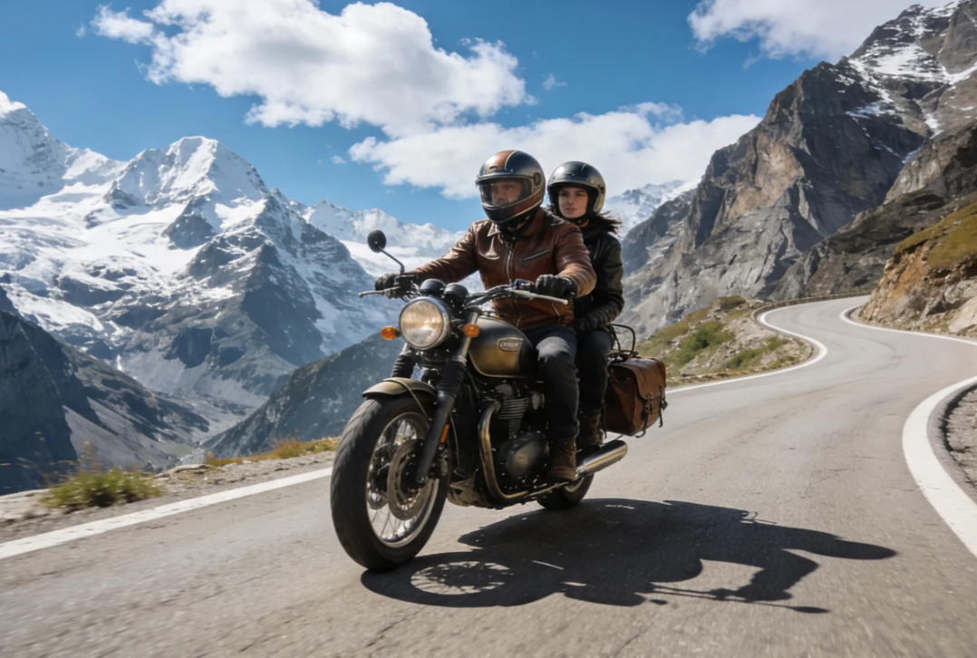 Prompt for couples on a bike road trip in the mountains