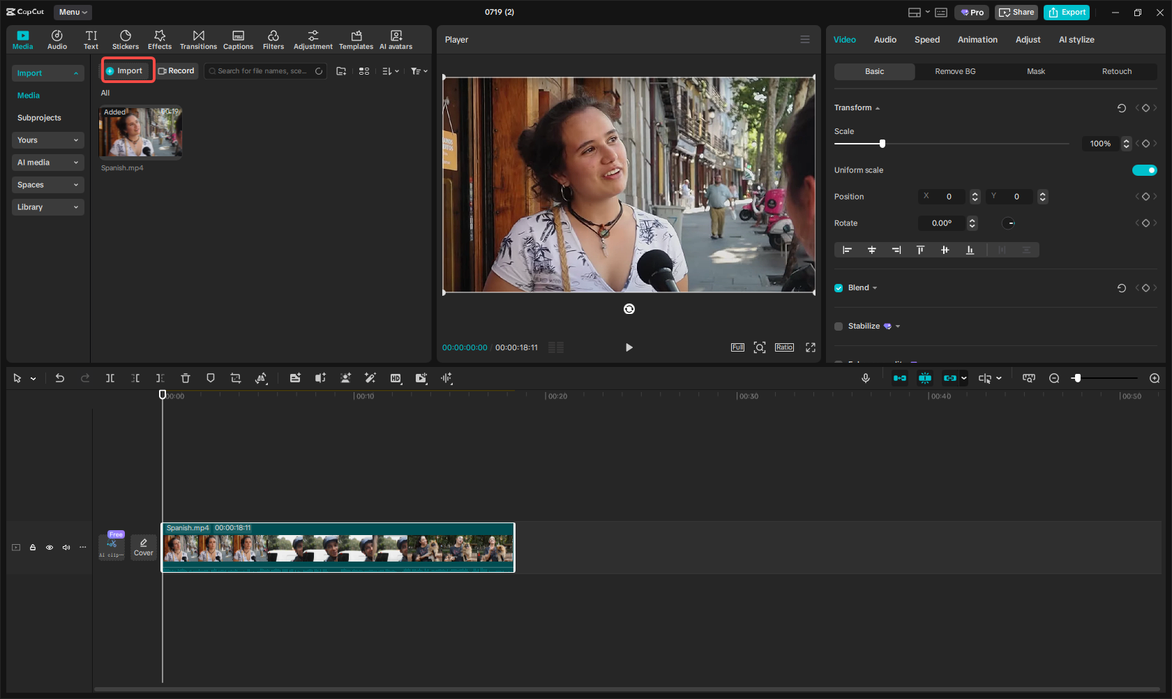 Import your Spanish video
