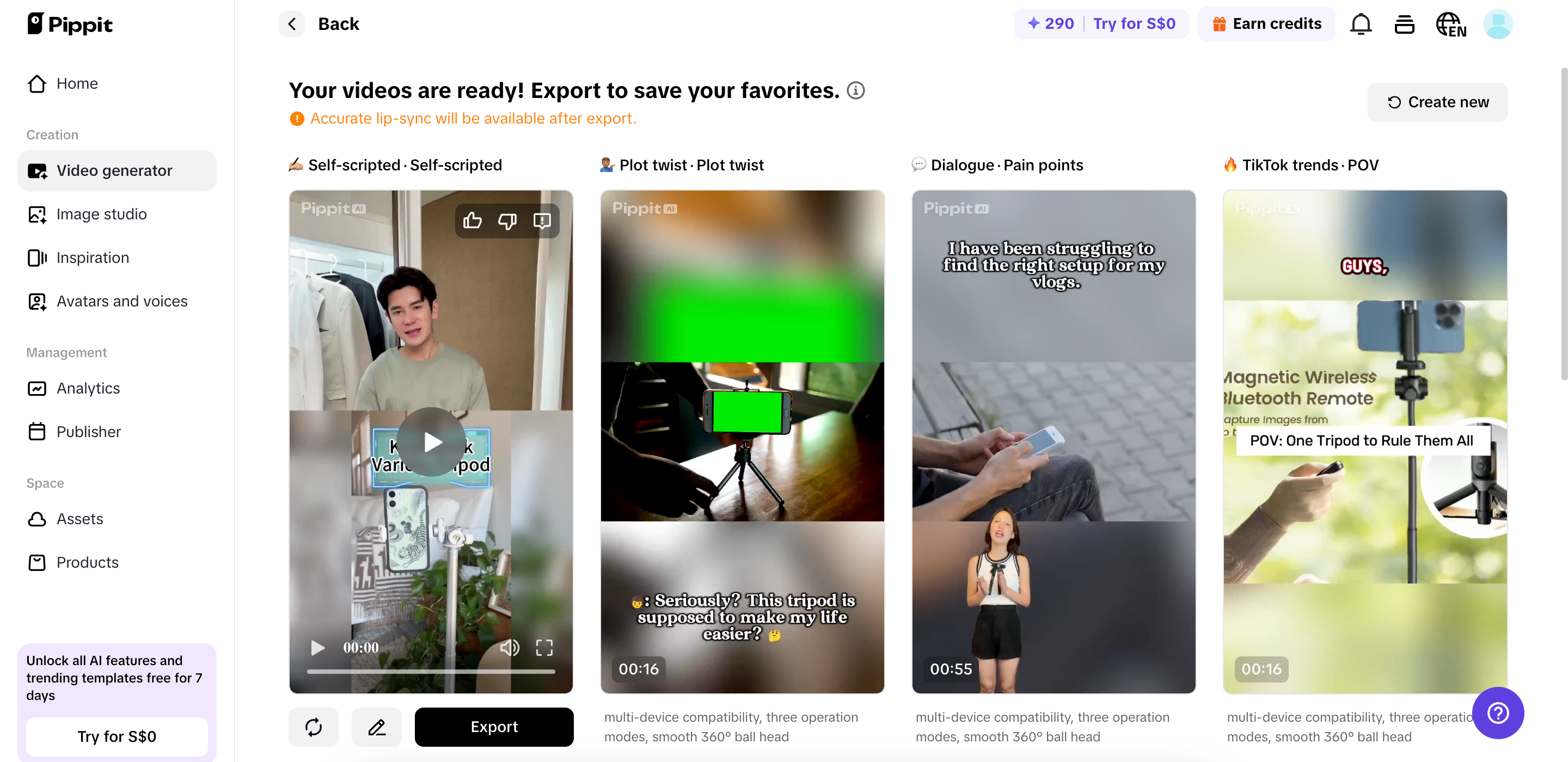 Select your preferred generated video