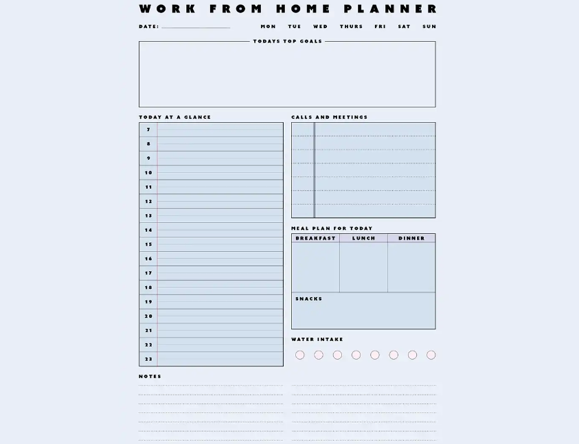 Work-from-home weekly planner