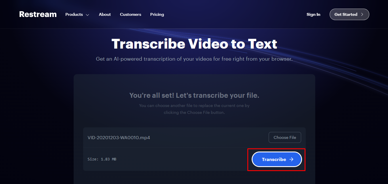 Die Schnittstelle von Restream - einer kostenlosen Videotranskriptionssoftware