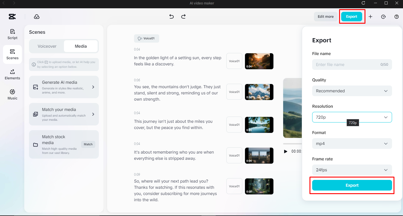 Exporting video from CapCut desktop video editor
