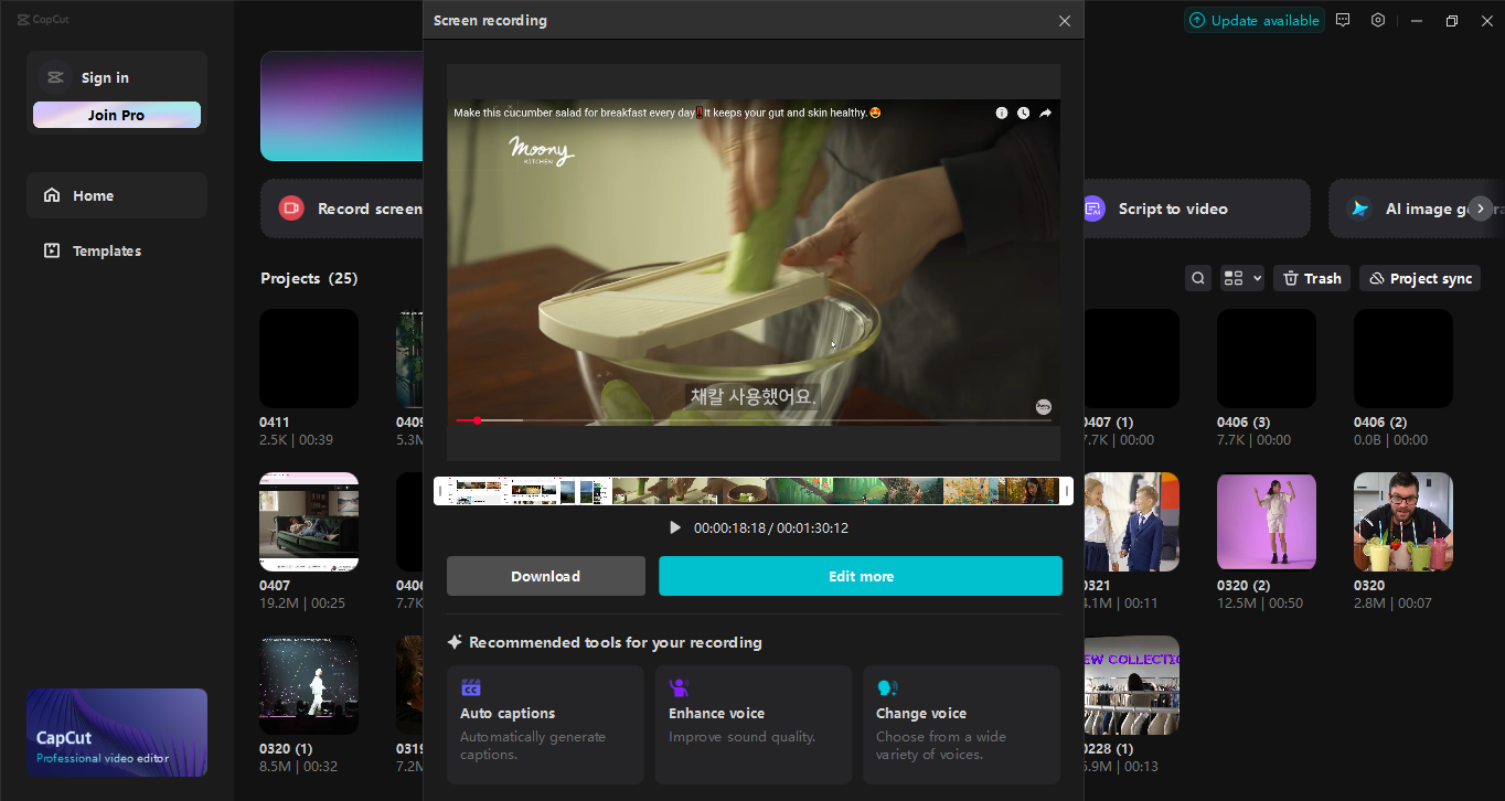 Interface of the CapCut desktop video editor - the best tool to record screen recording
