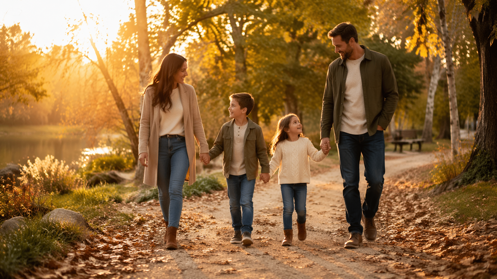 Dreamina trending familj foto snabb exempel 2: Golden Hour Park Walk