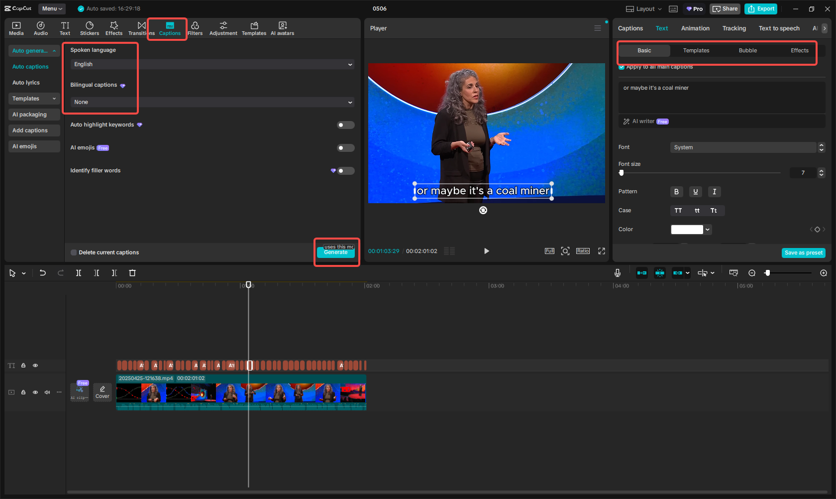 Converting speech to text using CapCut