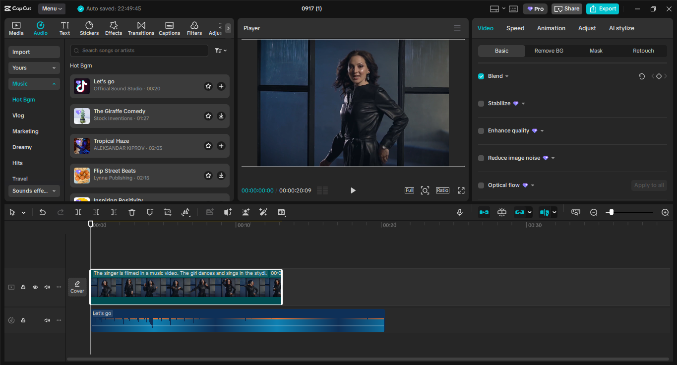 Interface of the CapCut desktop video editor - the best tool to add fun music to videos
