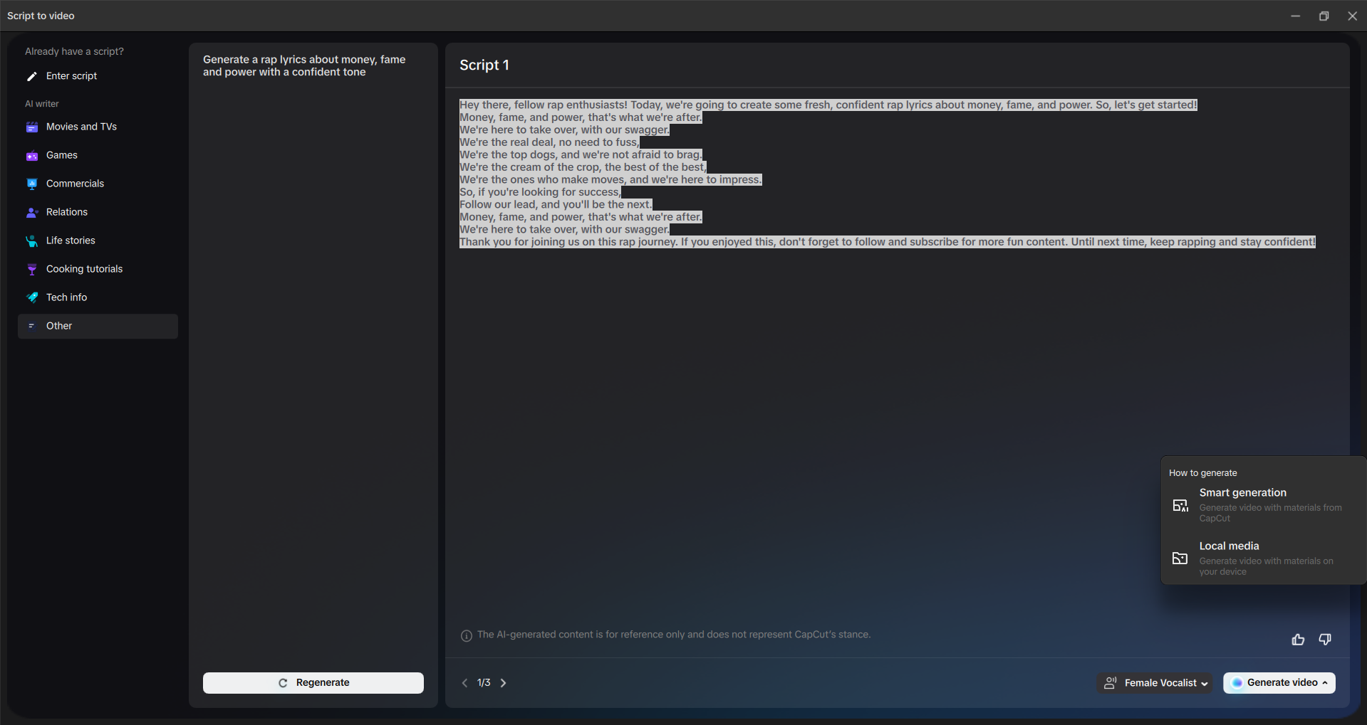 Interface of the CapCut desktop video editor - a user-friendly AI rap generator